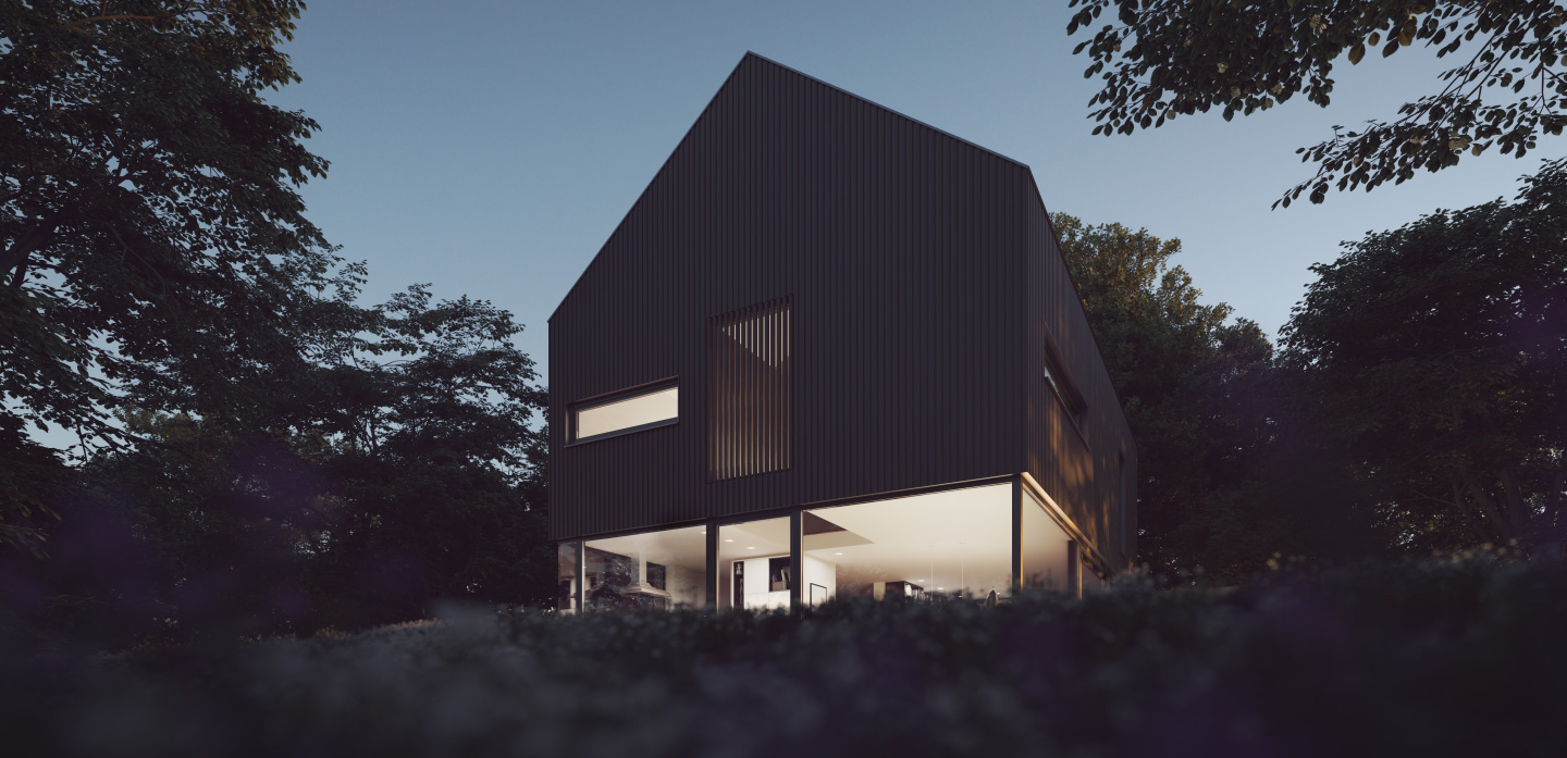 3D-Visualisierung des Pfälzer Landhaus bei Nacht